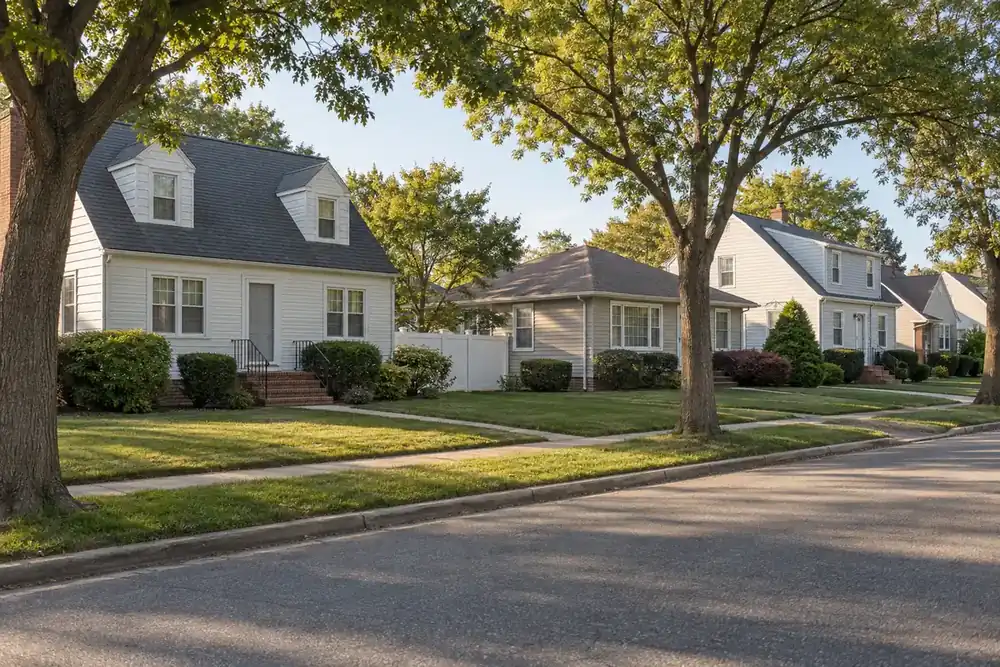 Illustration of a typical residential street in the Baldwin, NY area