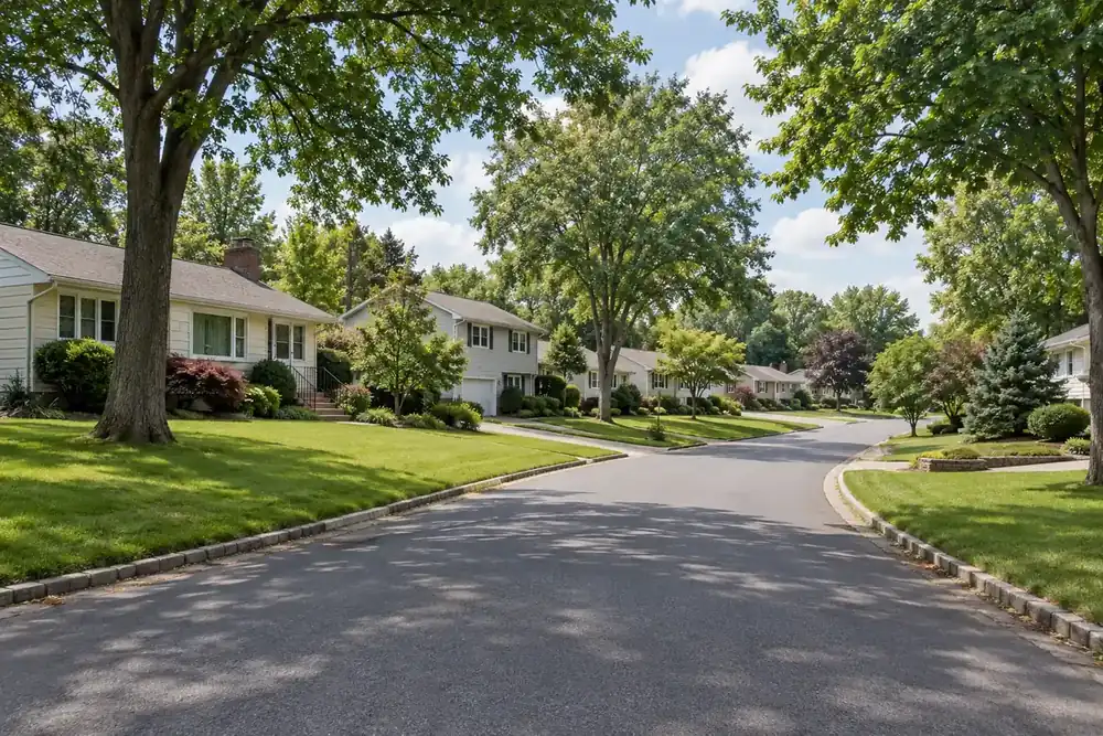 Illustration of a typical residential street in the Farmingville, NY area