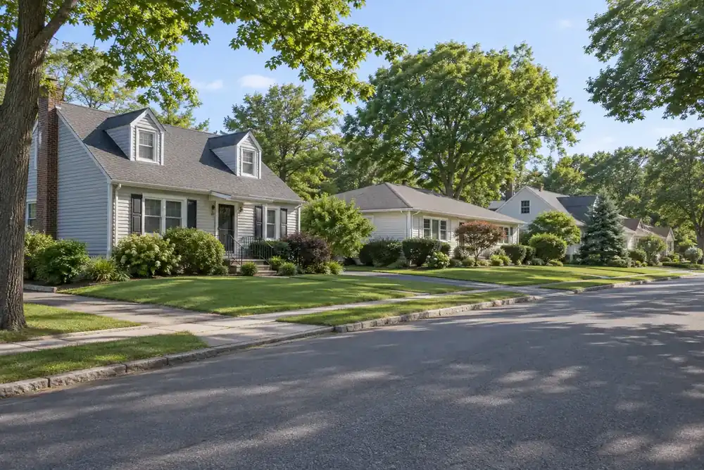 Illustration of a typical residential street in the Huntington Station, NY area