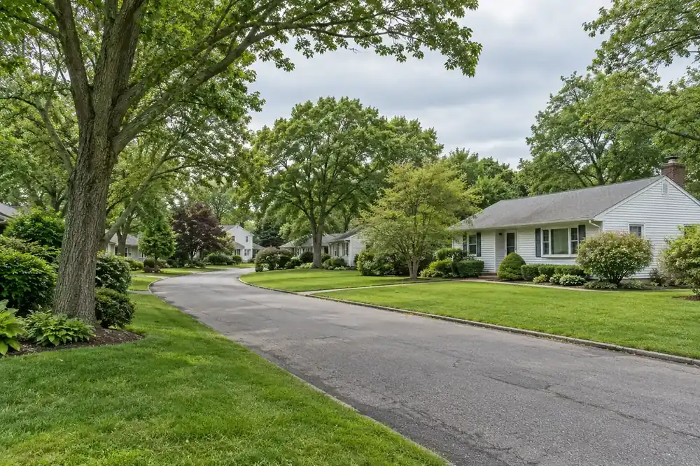 Illustration of a typical residential street in the Islip, NY area