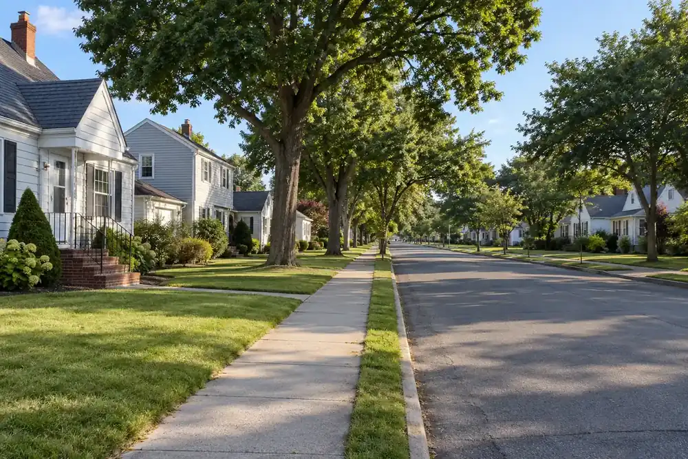 Illustration of a typical residential street in the Lindenhurst, NY area