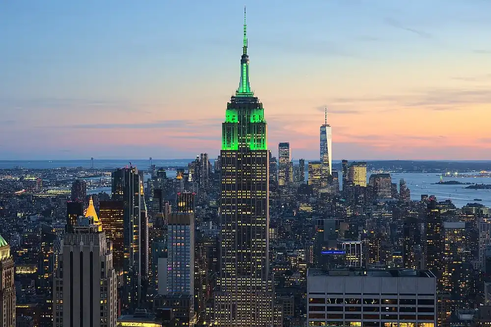 Manhattan skyline at sunset with the Empire State Building, New York City