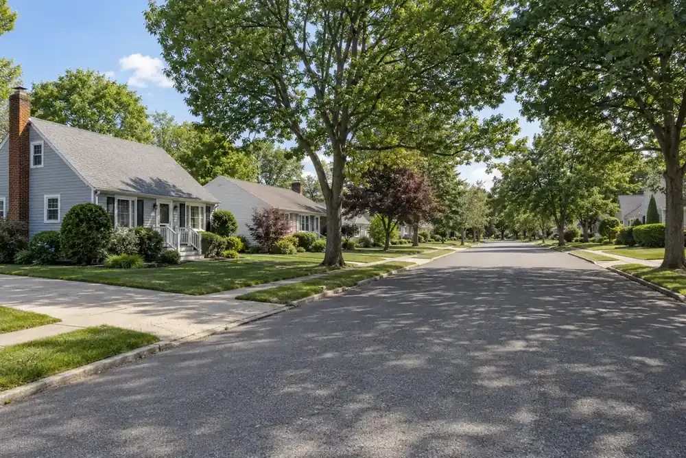 Illustration of a typical residential street in the Sayville, NY area