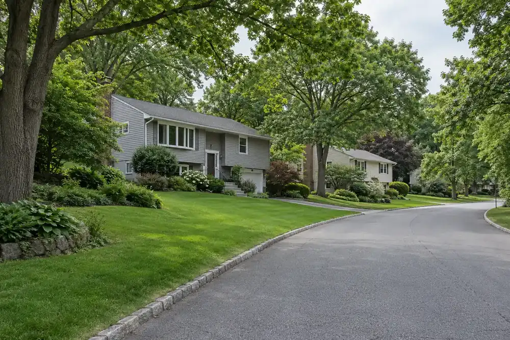 Illustration of a typical residential street in the Stony Brook, NY area